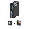 MARSİLYAN™- iPhone 15 Pro Max Kılıf Kıvılcım Çizgi Serisi - Siyah 3D Antistatik Mat Seramik Nano Ekran Koruyucu + PVD Metal Kamera Lens - SH