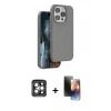 MARSİLYAN™- iPhone 15 Pro Max Kılıf Kıvılcım Çizgi Serisi - Siyah 3D Antistatik Mat Seramik Nano Ekran Koruyucu + Gri PVD Metal Kamera Lens