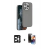 MARSİLYAN™- iPhone 15 Pro Max Kılıf Kıvılcım Çizgi Serisi - Siyah 3D Antistatik Mat Seramik Nano Ekran Koruyucu + PVD Metal Kamera Lens - SH