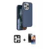MARSİLYAN™- iPhone 15 Pro Max Kılıf Kıvılcım Çizgi Serisi - Siyah 3D Antistatik Mat Seramik Nano Ekran Koruyucu + PVD Metal Kamera Lens - GS