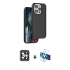 MARSİLYAN™- iPhone 15 Pro Max Kılıf Kıvılcım Çizgi Serisi - Siyah 3D Antistatik Seramik Nano Ekran Koruyucu + Gri PVD Metal Kamera Lens