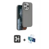MARSİLYAN™- iPhone 15 Pro Max Kılıf Kıvılcım Çizgi Serisi - Siyah 3D Antistatik Seramik Nano Ekran Koruyucu + Gri PVD Metal Kamera Lens