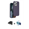 MARSİLYAN™- iPhone 15 Pro Max Kılıf Kıvılcım Çizgi Serisi - Siyah 3D Antistatik Seramik Nano Ekran Koruyucu + Gümüş Raze Metal Kamera Lens