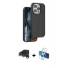 MARSİLYAN™- iPhone 15 Pro Max Kılıf Kıvılcım Çizgi Serisi - Siyah 3D Antistatik Seramik Nano Ekran Koruyucu + Gümüş Raze Metal Kamera Lens