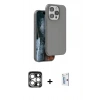 MARSİLYAN™- iPhone 15 Pro Max Kılıf Kıvılcım Çizgi Serisi - Siyah Bilvis 0.18mm Plus Cam Ekran Koruyucu + Gümüş PVD Metal Kamera Lens