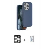 MARSİLYAN™- iPhone 15 Pro Max Kılıf Kıvılcım Çizgi Serisi - Siyah Bilvis 0.18mm Plus Cam Ekran Koruyucu + Gümüş PVD Metal Kamera Lens
