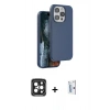 MARSİLYAN™- iPhone 15 Pro Max Kılıf Kıvılcım Çizgi Serisi - Siyah Bilvis 0.18mm Plus Cam Ekran Koruyucu + PVD Metal Kamera Lens - SH