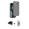 MARSİLYAN™- iPhone 15 Pro Max Kılıf Kıvılcım Çizgi Serisi - Siyah Bilvis 3D Cam Ekran Koruyucu + Raze Metal Kamera Lens - LT