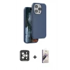 MARSİLYAN™- iPhone 15 Pro Max Kılıf Kıvılcım Çizgi Serisi - Siyah Bilvis 3D Mat Cam Ekran Koruyucu + Gri PVD Metal Kamera Lens
