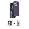 MARSİLYAN™- iPhone 15 Pro Max Kılıf Kıvılcım Çizgi Serisi - Siyah Bilvis 3D Mat Cam Ekran Koruyucu + PVD Metal Kamera Lens - LT