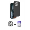 MARSİLYAN™- iPhone 15 Pro Max Kılıf Kıvılcım Çizgi Serisi - Siyah Bilvis 5in1 3D Magic Cam Ekran Koruyucu + Gümüş PVD Metal Kamera Lens