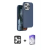 MARSİLYAN™- iPhone 15 Pro Max Kılıf Kıvılcım Çizgi Serisi - Siyah Bilvis 5in1 3D Magic Cam Ekran Koruyucu + Gümüş PVD Metal Kamera Lens