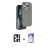 MARSİLYAN™- iPhone 15 Pro Max Kılıf Kıvılcım Çizgi Serisi - Siyah Bilvis 5in1 3D Magic Cam Ekran Koruyucu + PVD Metal Kamera Lens - LT