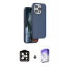 MARSİLYAN™- iPhone 15 Pro Max Kılıf Kıvılcım Çizgi Serisi - Siyah Bilvis 5in1 3D Magic Cam Ekran Koruyucu + Turuncu PVD Metal Kamera Lens