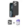 MARSİLYAN™- iPhone 15 Pro Max Kılıf Kıvılcım Çizgi Serisi - Siyah Bilvis 5in1 3D Magic Cam Ekran Koruyucu + PVD Metal Kamera Lens - LT