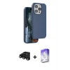 MARSİLYAN™- iPhone 15 Pro Max Kılıf Kıvılcım Çizgi Serisi - Siyah Bilvis 5in1 3D Magic Cam Ekran Koruyucu + Raze Metal Kamera Lens - SH