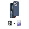 MARSİLYAN™- iPhone 15 Pro Max Kılıf Kıvılcım Çizgi Serisi - Siyah Bilvis 5in1 5D Magic Hayalet Cam Ekran Koruyucu + PVD Metal Kamera Lens - LT