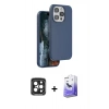 MARSİLYAN™- iPhone 15 Pro Max Kılıf Kıvılcım Çizgi Serisi - Siyah Bilvis 5in1 5D Magic Hayalet Cam Ekran Koruyucu + PVD Metal Kamera Lens - SH
