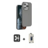 MARSİLYAN™- iPhone 15 Pro Max Kılıf Kıvılcım Çizgi Serisi - Siyah Bilvis Hayalet Cam Ekran Koruyucu + PVD Metal Kamera Lens - GI
