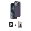MARSİLYAN™- iPhone 15 Pro Max Kılıf Kıvılcım Çizgi Serisi - Siyah Bilvis Hayalet Cam Ekran Koruyucu + PVD Metal Kamera Lens - SH