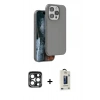 MARSİLYAN™- iPhone 15 Pro Max Kılıf Kıvılcım Çizgi Serisi - Siyah Bilvis Hayalet Cam Ekran Koruyucu + PVD Metal Kamera Lens - LT