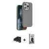 MARSİLYAN™- iPhone 15 Pro Max Kılıf Kıvılcım Çizgi Serisi - Siyah Bilvis Hayalet Cam Ekran Koruyucu + Raze Metal Kamera Lens - TMGI