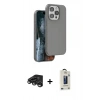 MARSİLYAN™- iPhone 15 Pro Max Kılıf Kıvılcım Çizgi Serisi - Siyah Bilvis Hayalet Cam Ekran Koruyucu + Raze Metal Kamera Lens - TMGI
