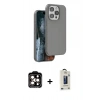 MARSİLYAN™- iPhone 15 Pro Max Kılıf Kıvılcım Çizgi Serisi - Siyah Bilvis Hayalet Cam Ekran Koruyucu + PVD Metal Kamera Lens - TU