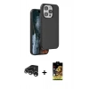 MARSİLYAN™- iPhone 15 Pro Max Kılıf Kıvılcım Çizgi Serisi - Siyah Buffer Cam Ekran Koruyucu + Gümüş Raze Metal Kamera Lens