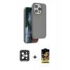 MARSİLYAN™- iPhone 15 Pro Max Kılıf Kıvılcım Çizgi Serisi - Siyah Buffer Cam Ekran Koruyucu + PVD Metal Kamera Lens - SH