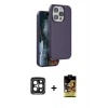 MARSİLYAN™- iPhone 15 Pro Max Kılıf Kıvılcım Çizgi Serisi - Siyah Buffer Cam Ekran Koruyucu + PVD Metal Kamera Lens - SH