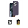 MARSİLYAN™- iPhone 15 Pro Max Kılıf Kıvılcım Çizgi Serisi - Siyah Buffer Cam Ekran Koruyucu + PVD Metal Kamera Lens - LT