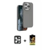 MARSİLYAN™- iPhone 15 Pro Max Kılıf Kıvılcım Çizgi Serisi - Siyah Buffer Cam Ekran Koruyucu + PVD Metal Kamera Lens - LT