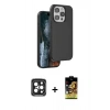 MARSİLYAN™- iPhone 15 Pro Max Kılıf Kıvılcım Çizgi Serisi - Siyah Buffer Cam Ekran Koruyucu + PVD Metal Kamera Lens - SH