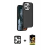 MARSİLYAN™- iPhone 15 Pro Max Kılıf Kıvılcım Çizgi Serisi - Siyah Buffer Cam Ekran Koruyucu + PVD Metal Kamera Lens - GS