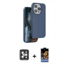 MARSİLYAN™- iPhone 15 Pro Max Kılıf Kıvılcım Çizgi Serisi - Siyah Buffer Hayalet Cam Ekran Koruyucu + PVD Metal Kamera Lens - GI