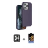 MARSİLYAN™- iPhone 15 Pro Max Kılıf Kıvılcım Çizgi Serisi - Siyah Buffer Hayalet Cam Ekran Koruyucu + PVD Metal Kamera Lens - GI