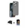 MARSİLYAN™- iPhone 15 Pro Max Kılıf Kıvılcım Çizgi Serisi - Siyah Buffer Hayalet Cam Ekran Koruyucu + Raze Metal Kamera Lens - LT