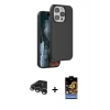 MARSİLYAN™- iPhone 15 Pro Max Kılıf Kıvılcım Çizgi Serisi - Siyah Buffer Hayalet Cam Ekran Koruyucu + Raze Metal Kamera Lens - GS