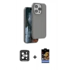 MARSİLYAN™- iPhone 15 Pro Max Kılıf Kıvılcım Çizgi Serisi - Siyah Buffer Hayalet Cam Ekran Koruyucu + Siyah PVD Metal Kamera Lens