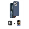 MARSİLYAN™- iPhone 15 Pro Max Kılıf Kıvılcım Çizgi Serisi - Siyah Buffer Hayalet Cam Ekran Koruyucu + Siyah PVD Metal Kamera Lens