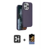 MARSİLYAN™- iPhone 15 Pro Max Kılıf Kıvılcım Çizgi Serisi - Siyah Buffer Hayalet Cam Ekran Koruyucu + Siyah PVD Metal Kamera Lens