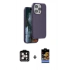 MARSİLYAN™- iPhone 15 Pro Max Kılıf Kıvılcım Çizgi Serisi - Siyah Buffer Hayalet Cam Ekran Koruyucu + Turuncu PVD Metal Kamera Lens