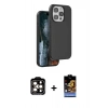 MARSİLYAN™- iPhone 15 Pro Max Kılıf Kıvılcım Çizgi Serisi - Siyah Buffer Hayalet Cam Ekran Koruyucu + Turuncu PVD Metal Kamera Lens
