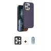 MARSİLYAN™- iPhone 15 Pro Max Kılıf Kıvılcım Çizgi Serisi - Siyah Joko Magic 5D Cam + Lacivert PVD Metal Kamera Lens