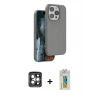 MARSİLYAN™- iPhone 15 Pro Max Kılıf Kıvılcım Çizgi Serisi - Siyah Polymer Nano Ekran Koruyucu + Gri PVD Metal Kamera Lens