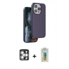 MARSİLYAN™- iPhone 15 Pro Max Kılıf Kıvılcım Çizgi Serisi - Siyah Polymer Nano Ekran Koruyucu + PVD Metal Kamera Lens - GS