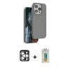 MARSİLYAN™- iPhone 15 Pro Max Kılıf Kıvılcım Çizgi Serisi - Siyah Polymer Nano Ekran Koruyucu + PVD Metal Kamera Lens - GS