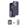 MARSİLYAN™- iPhone 15 Pro Max Kılıf Kıvılcım Çizgi Serisi - Siyah Polymer Nano Ekran Koruyucu + PVD Metal Kamera Lens - LT