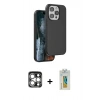 MARSİLYAN™- iPhone 15 Pro Max Kılıf Kıvılcım Çizgi Serisi - Siyah Polymer Nano Ekran Koruyucu + PVD Metal Kamera Lens - GS